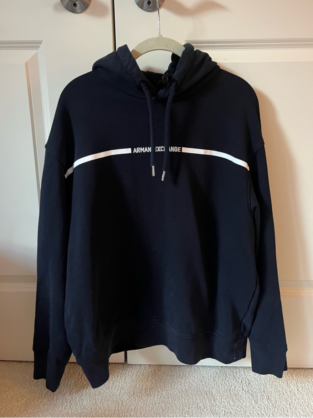 Armani Exchange French Terry Skinny Stripe Logo Drawstring Hoodie